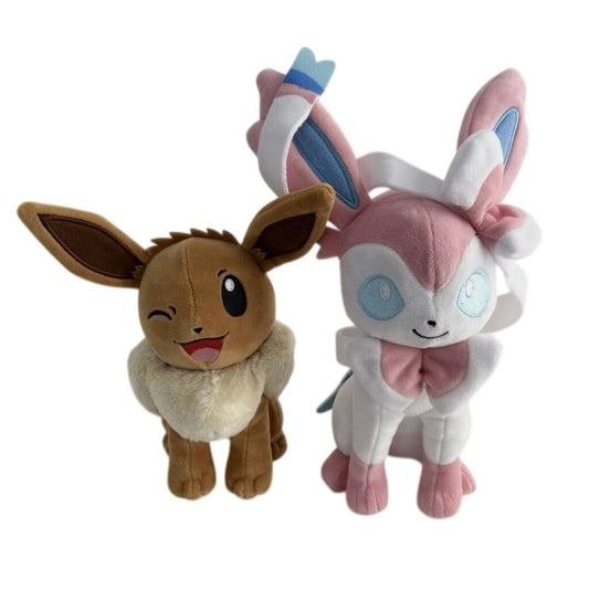 Sylveon and Eevee Plush Set - Soft & Collectible Pokemon Stuffed Toys - Approx. 8" Each