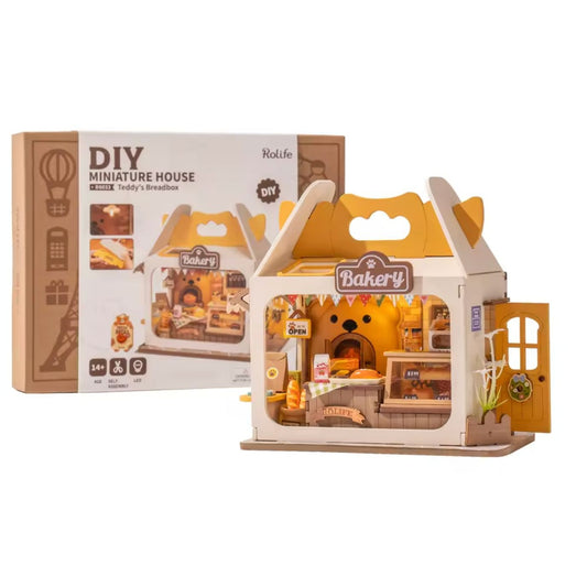 DIY Miniature House Kit Teddys Breadbox Bakery With LED Lights 105 Pcs By Rolife For Ages 14+