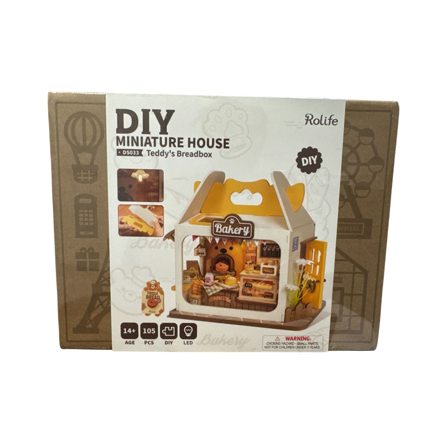 DIY Miniature House Kit Teddys Breadbox Bakery With LED Lights 105 Pcs By Rolife For Ages 14+