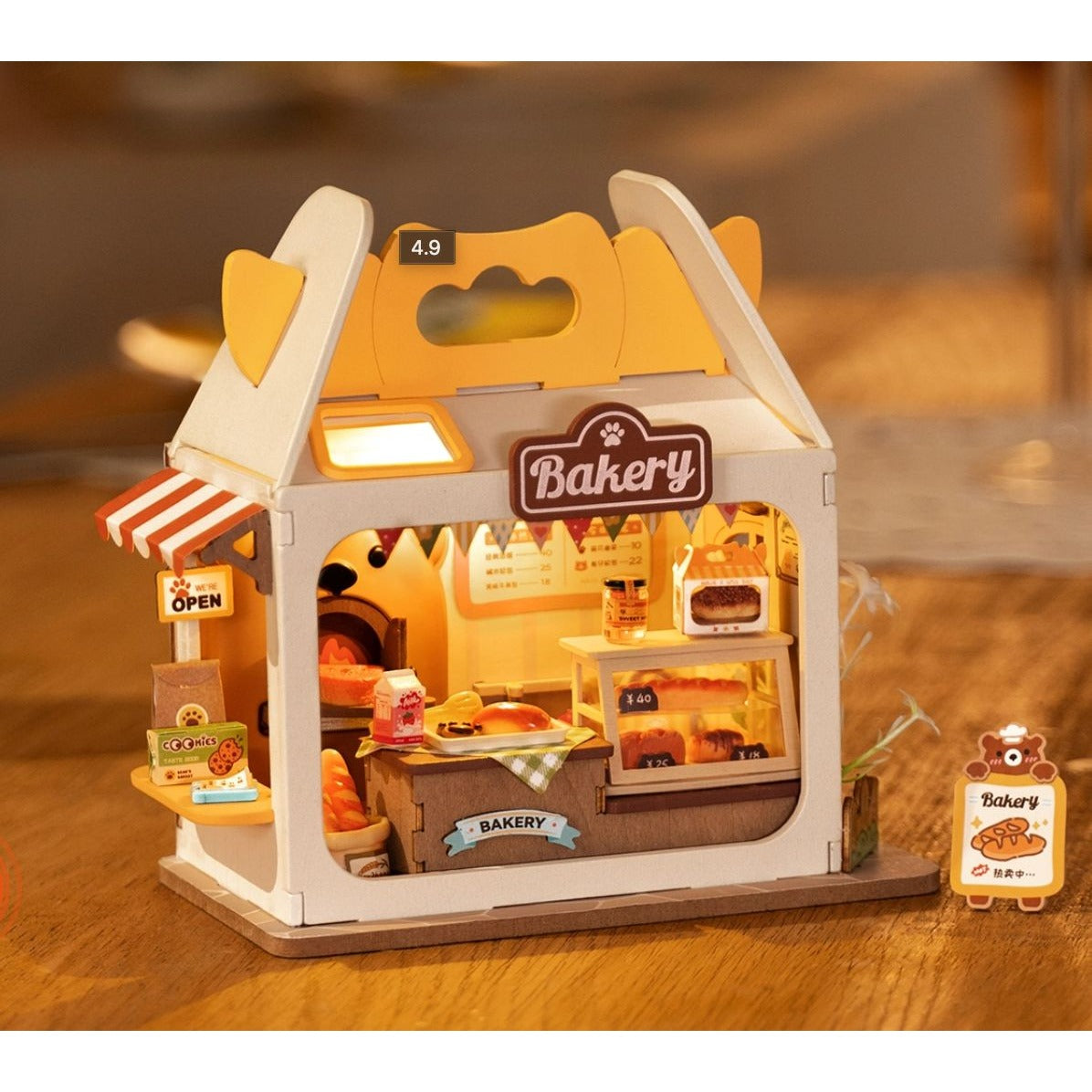 DIY Miniature House Kit Teddys Breadbox Bakery With LED Lights 105 Pcs By Rolife For Ages 14+