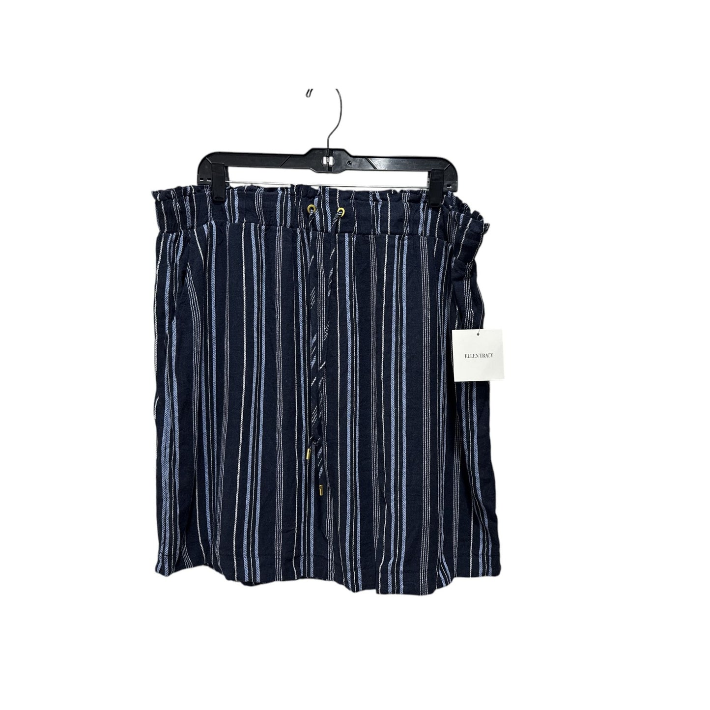 Ellen Tracy Women's Navy & White Striped Pull-On Skirt With Drawstring Waist XL New