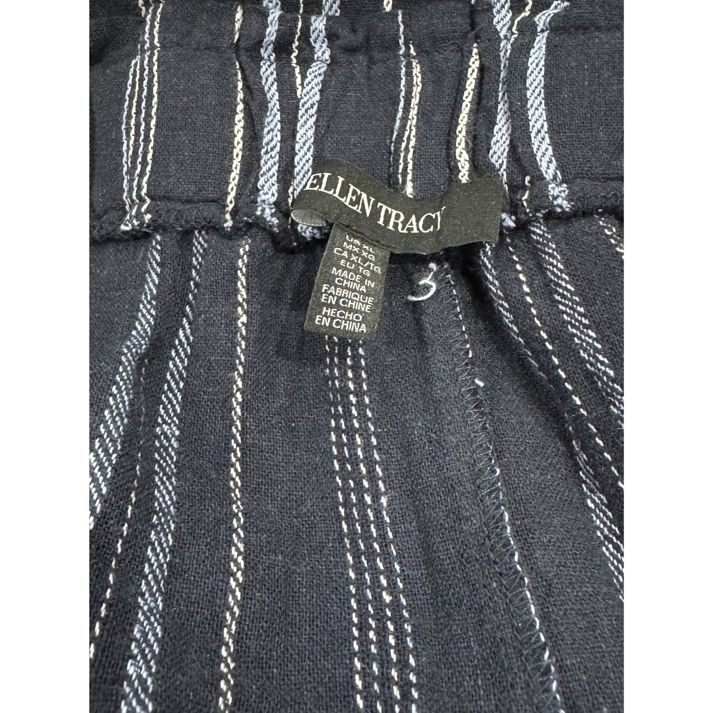 Ellen Tracy Women's Navy & White Striped Pull-On Skirt With Drawstring Waist XL New