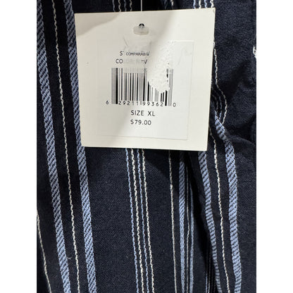 Ellen Tracy Women's Navy & White Striped Pull-On Skirt With Drawstring Waist XL New