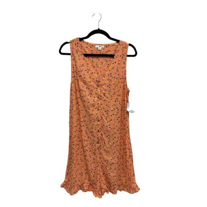 BP Sleeveless Floral Peach Mini Dress Romper With Ruffle Hem & Back Tie Size MEDIUM