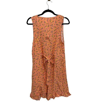 BP Sleeveless Floral Peach Mini Dress Romper With Ruffle Hem & Back Tie Size MEDIUM