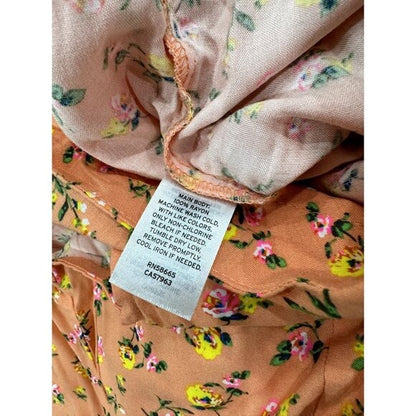 BP Sleeveless Floral Peach Mini Dress Romper With Ruffle Hem & Back Tie Size MEDIUM