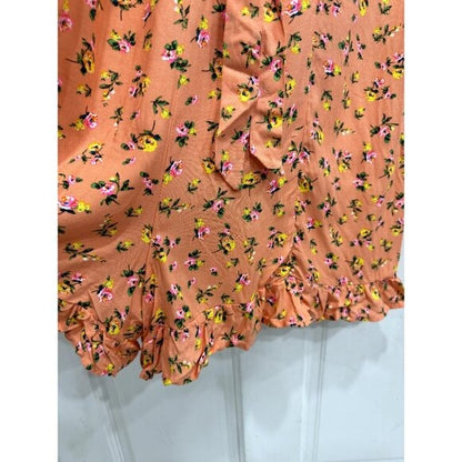 BP Sleeveless Floral Peach Mini Dress Romper With Ruffle Hem & Back Tie Size MEDIUM