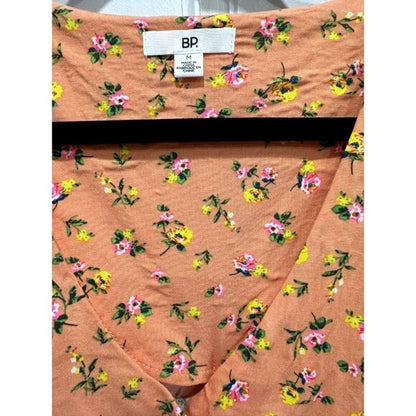 BP Sleeveless Floral Peach Mini Dress Romper With Ruffle Hem & Back Tie Size MEDIUM
