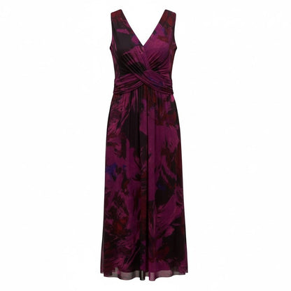 London Times Women's Plus Size 20W Sleeveless Purple Floral Midi Dress With Twist Front Detail