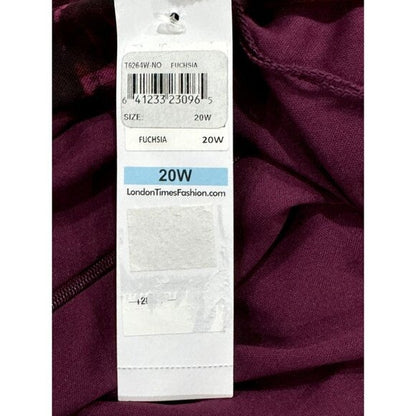 London Times Women's Plus Size 20W Sleeveless Purple Floral Midi Dress With Twist Front Detail