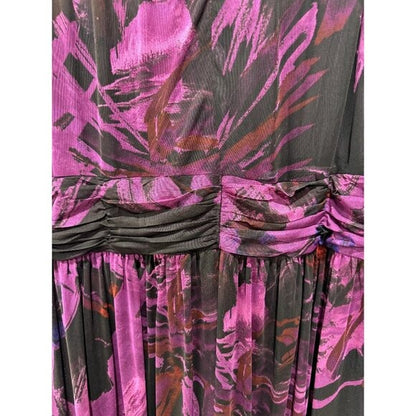 London Times Women's Plus Size 20W Sleeveless Purple Floral Midi Dress With Twist Front Detail