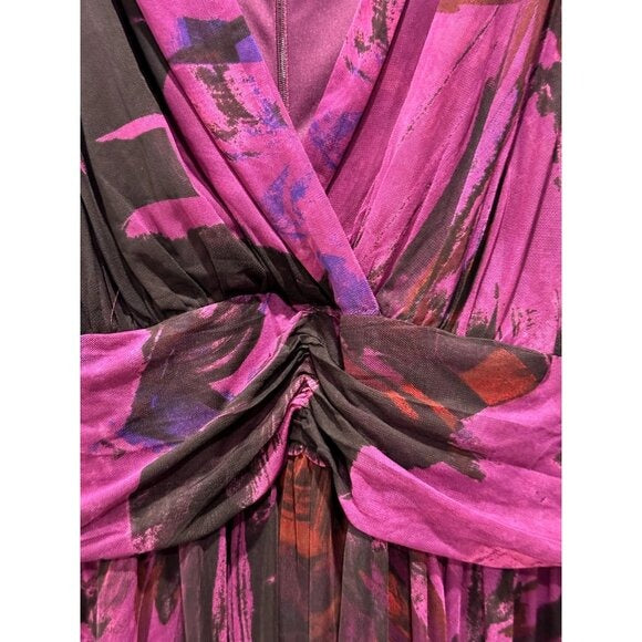 London Times Women's Plus Size 20W Sleeveless Purple Floral Midi Dress With Twist Front Detail