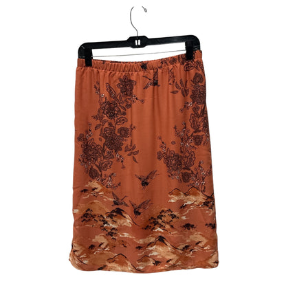 Pleione Women's Floral & Crane Print Midi Skirt Rust Orange Elastic Waist Size M Lightweight Fabric