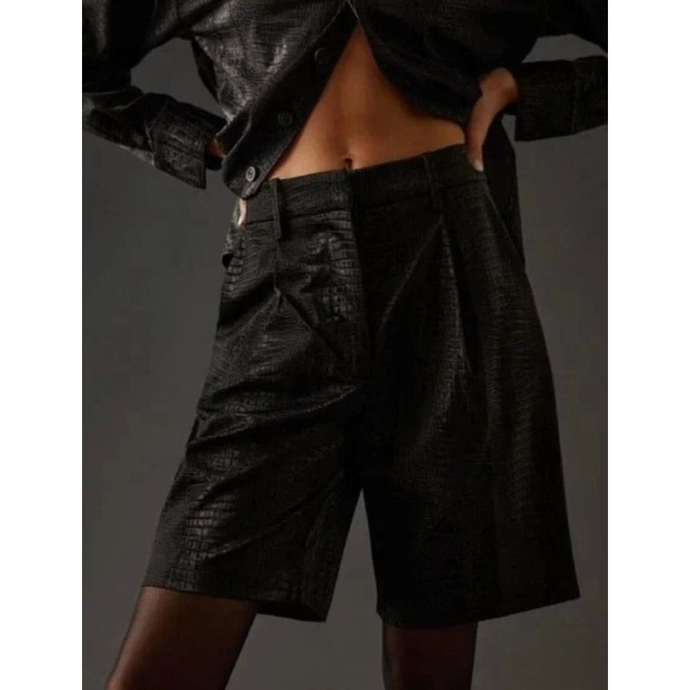 Favorite Daughter The Favorite Short In Black Croc-Embossed Faux Leather Size 29