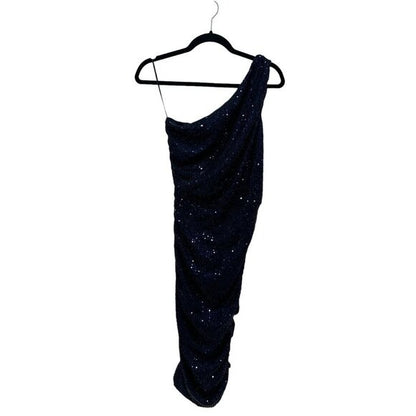 One-Shoulder Navy Sequin Dress By Love X Design Midi Length Size L