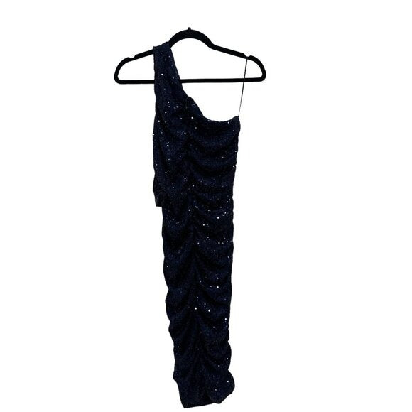 One-Shoulder Navy Sequin Dress By Love X Design Midi Length Size L