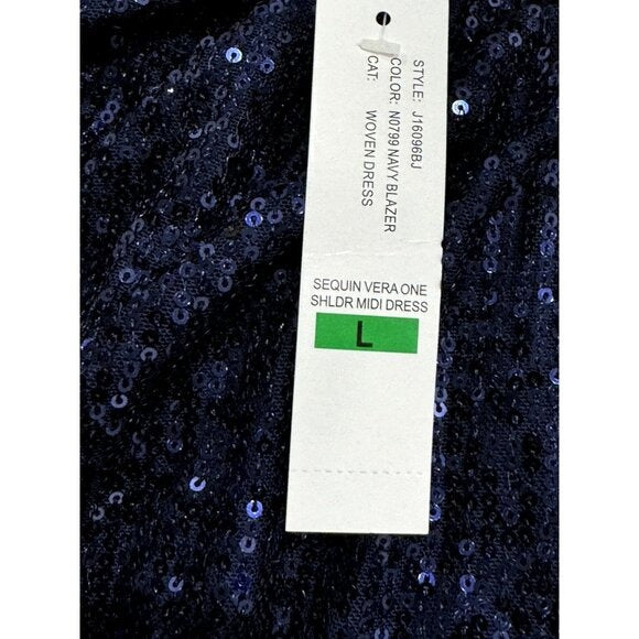 One-Shoulder Navy Sequin Dress By Love X Design Midi Length Size L