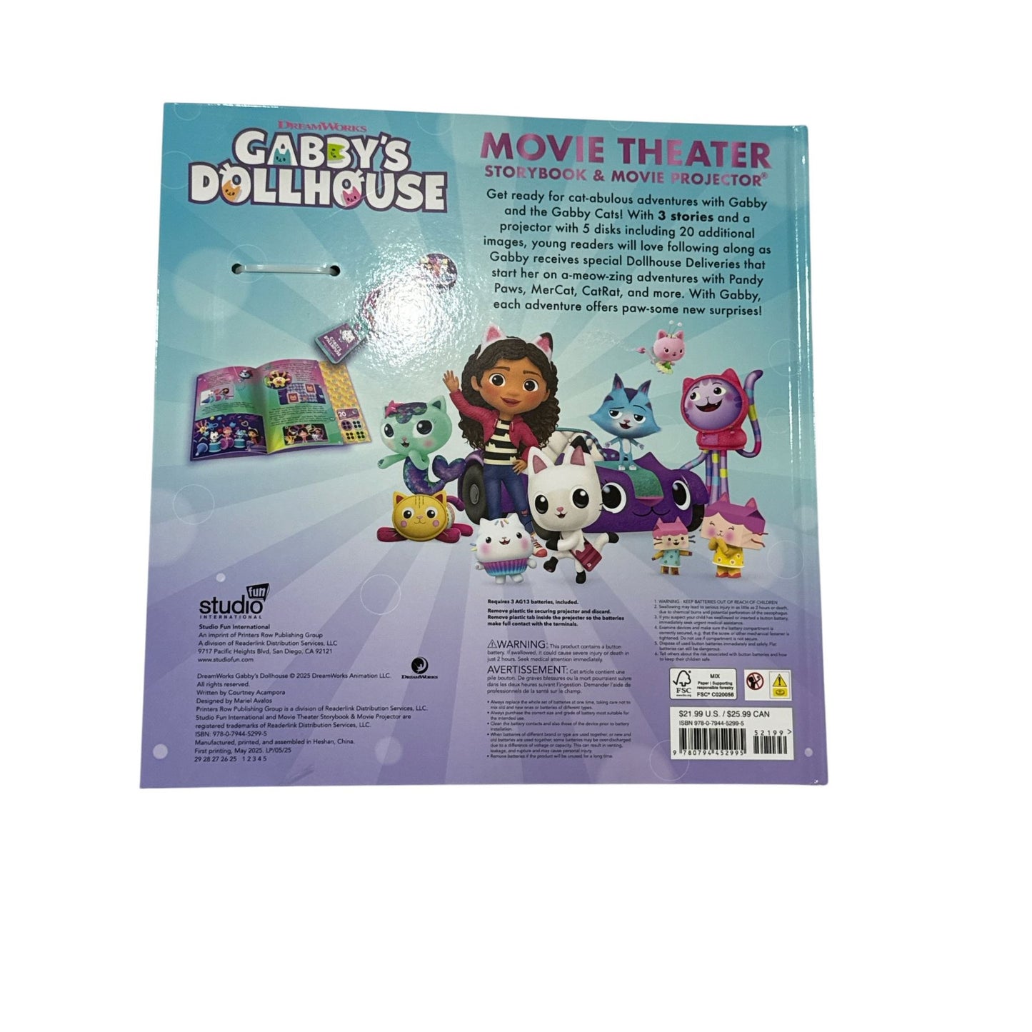Gabbys Dollhouse Movie Theater Storybook & Projector With 3 Stories & 5 Discs Featuring 20 Images