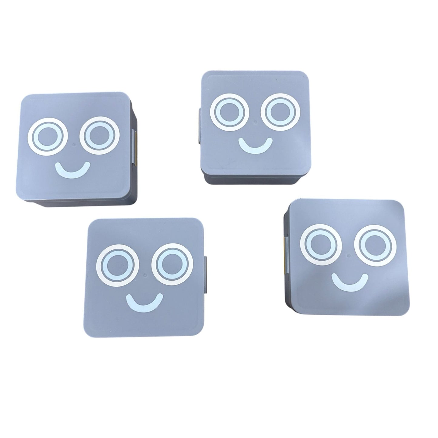 Set Of 4 Gray Robot Face Novelty Bento Boxes With 4 Compartments And Snap-On Lids For Easy Food Storage