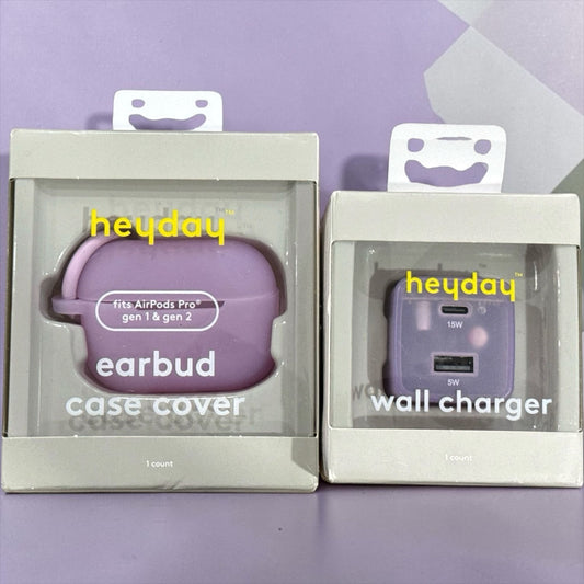 Heyday Earbud Case Cover For AirPods Pro Gen 1 & 2 And 15W Wall Charger Lavender