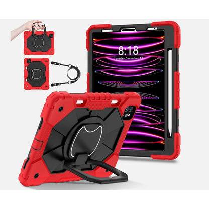 Shockproof Case For iPad Pro 11 Inch 2024 Red & Black With Screen Protector & Strap