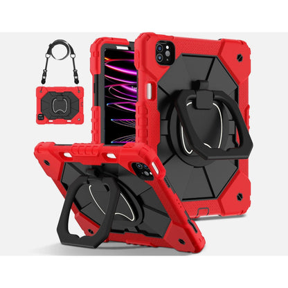 Shockproof Case For iPad Pro 11 Inch 2024 Red & Black With Screen Protector & Strap