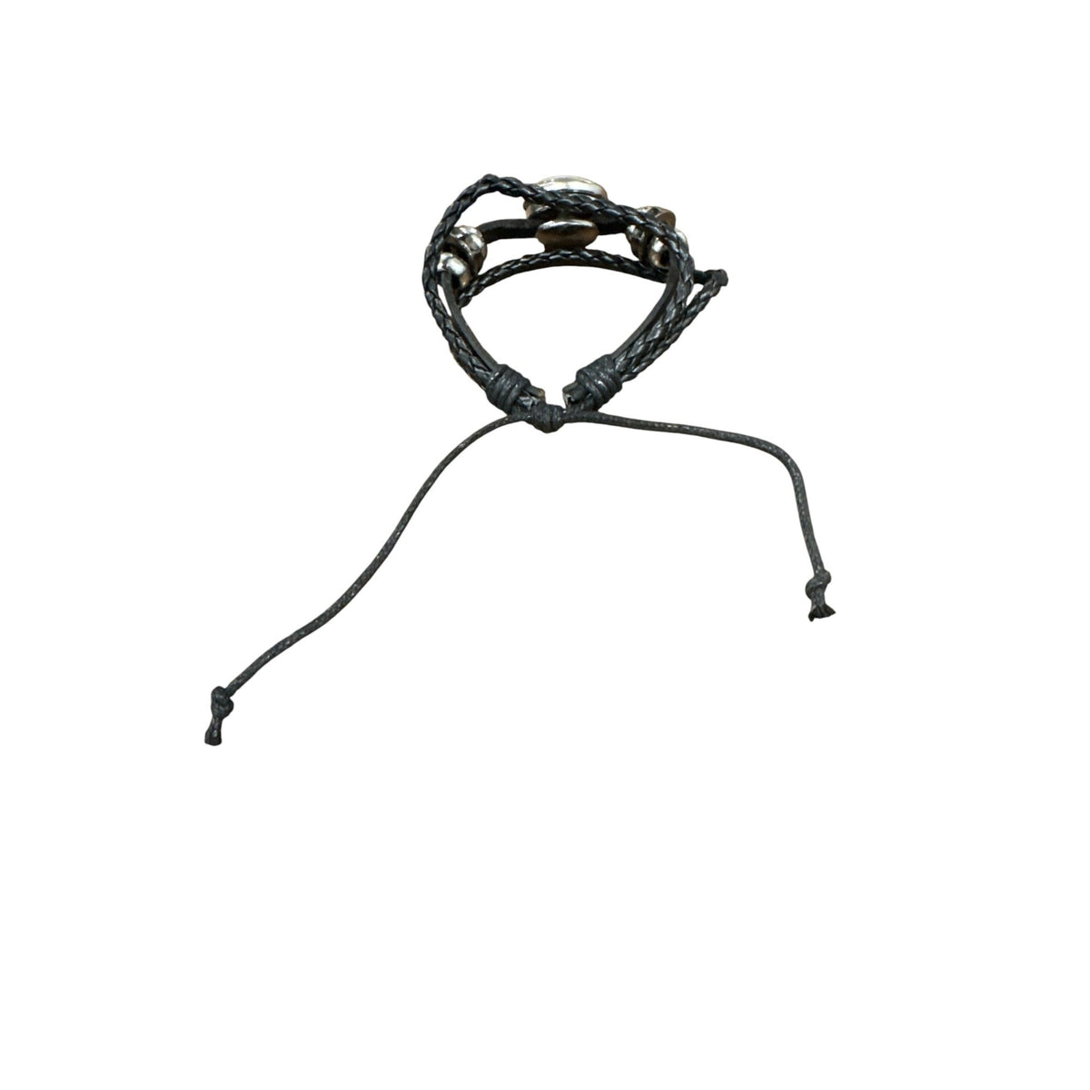 Jack Skellington Black Braided Leather Bracelet With Adjustable Strap And Metal Beads