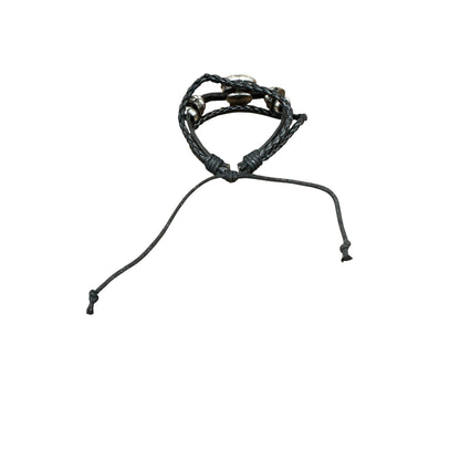 Jack Skellington Black Braided Leather Bracelet With Adjustable Strap And Metal Beads