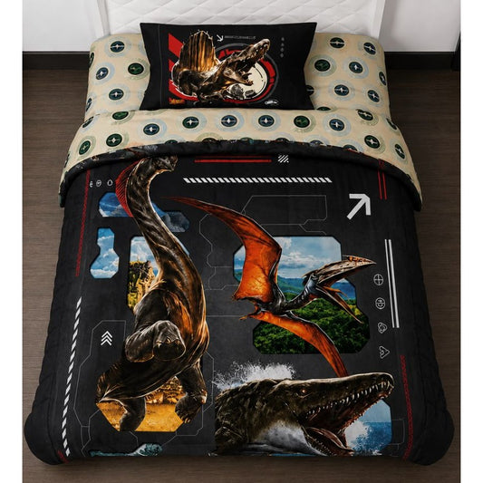 Jurassic World Reversible 4-Piece Twin Bed Set With Comforter, Sheets & Pillowcase