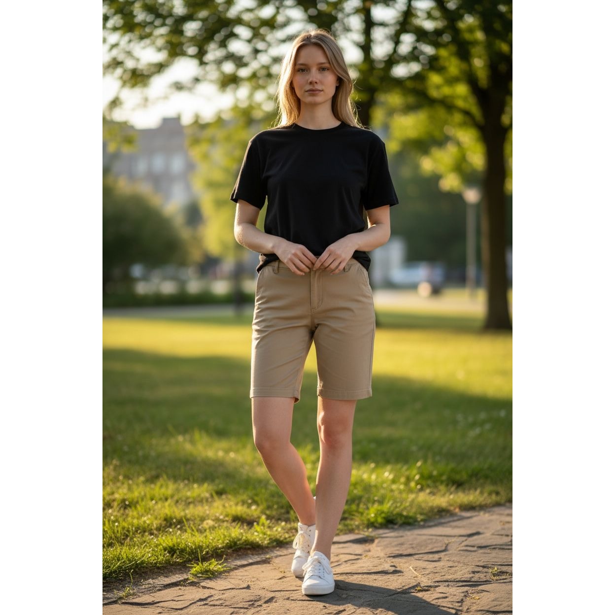 CASLON Women's Khaki Bermuda Shorts With Stretch Fabric & Belt Loops Size 00