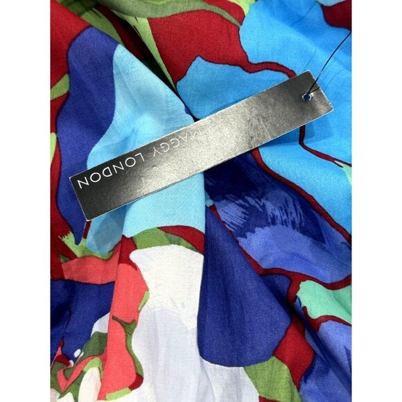 Maggy London Blue Floral Midi Dress Short Sleeves Cotton Blend US 12