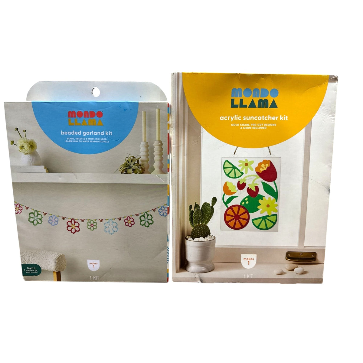 Beaded Garland & Acrylic Suncatcher Craft Kits By Mondo Llama - DIY Art Projects With Beads Gold Chain Pre-Cut Designs & Tools