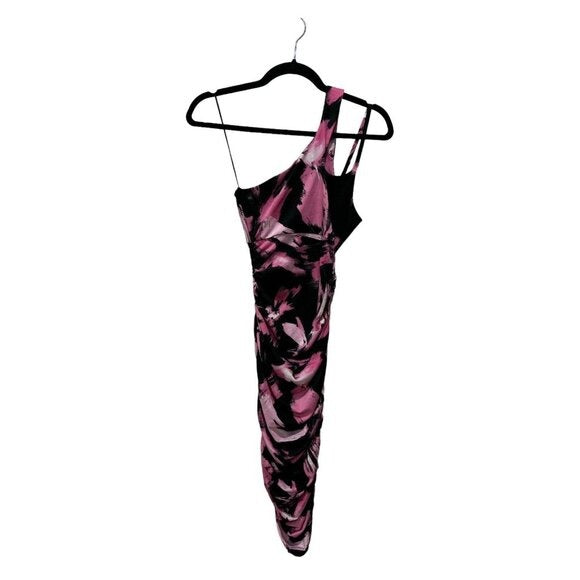 One-Shoulder Pink & Black Abstract Print Dress XS By The Fashion Spot