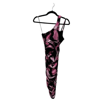 One-Shoulder Pink & Black Abstract Print Dress XS By The Fashion Spot