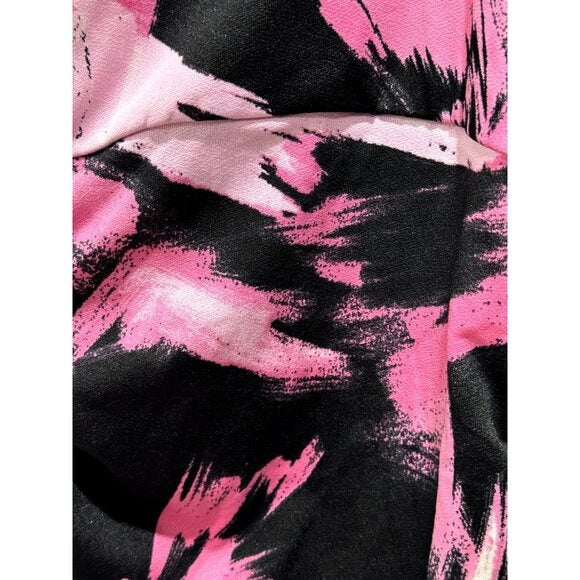 One-Shoulder Pink & Black Abstract Print Dress XS By The Fashion Spot
