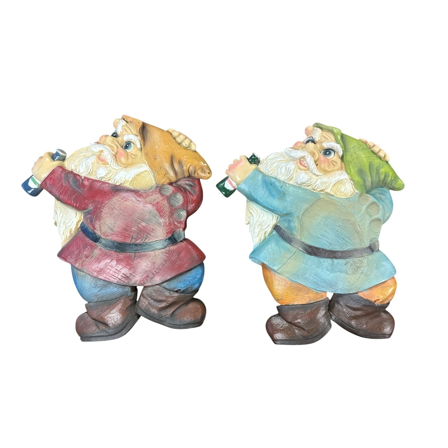 Set of 2 Garden Gnome Decor for Outside-10 High X 9" Wide Stepping Stone-Lying Dwarf Statue Gets Stomped with Footprint, Unique Funny Patio