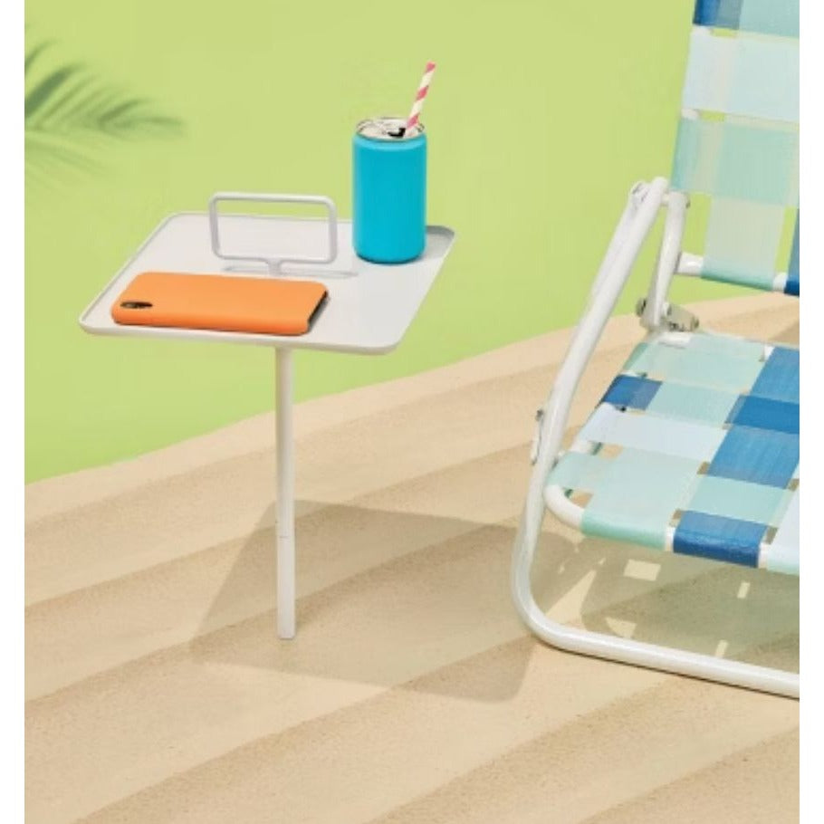 Sun Squad Outdoor Stake Table For Sand Or Sod Compact Portable Easy Storage White