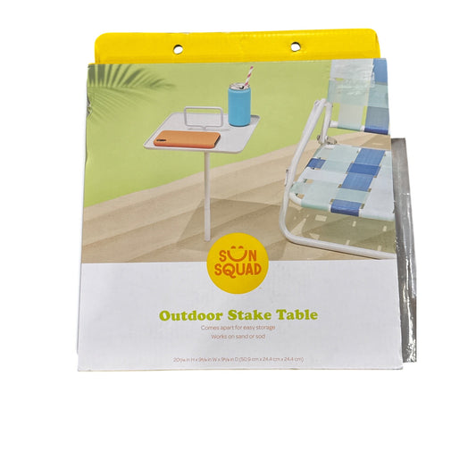 Sun Squad Outdoor Stake Table For Sand Or Sod Compact Portable Easy Storage White
