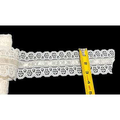 Elegant Ivory Lace Trim With Satin Ribbon Insert - 3 Inches Wide, Ideal For Sewing Crafts And Decorations 30+ YARDS