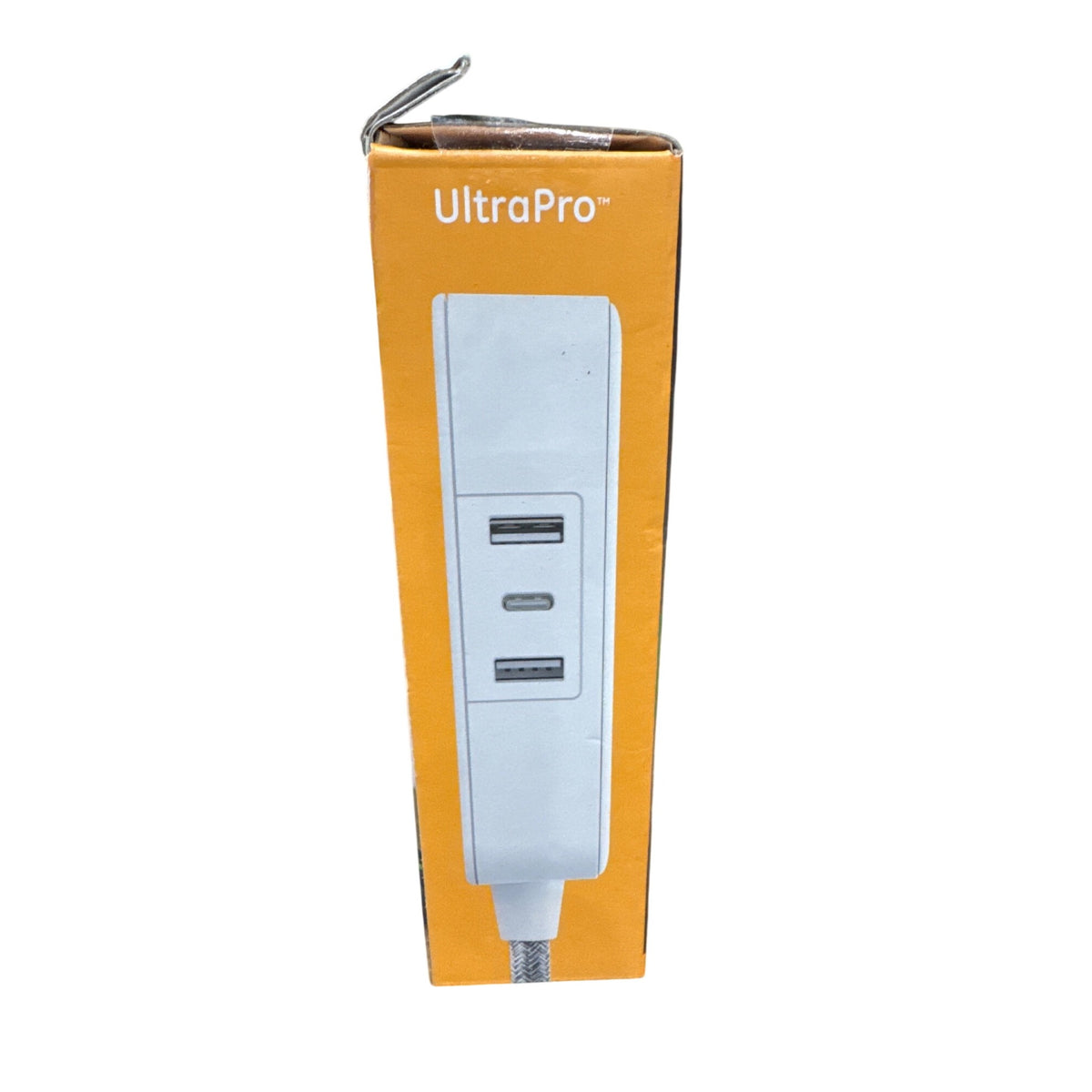 UltraPro USB-Charging Extension Cord 6ft Braided Cable With Dual Outlets 1 USB-C & 2 USB-A Ports White