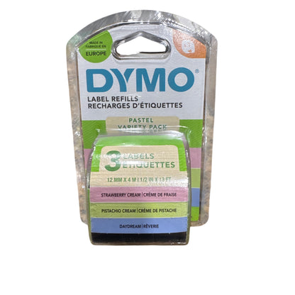DYMO LetraTag Label Refills Pastel Variety Pack 3-Pack 12mm x 4m Strawberry Cream Pistachio Cream Daydream