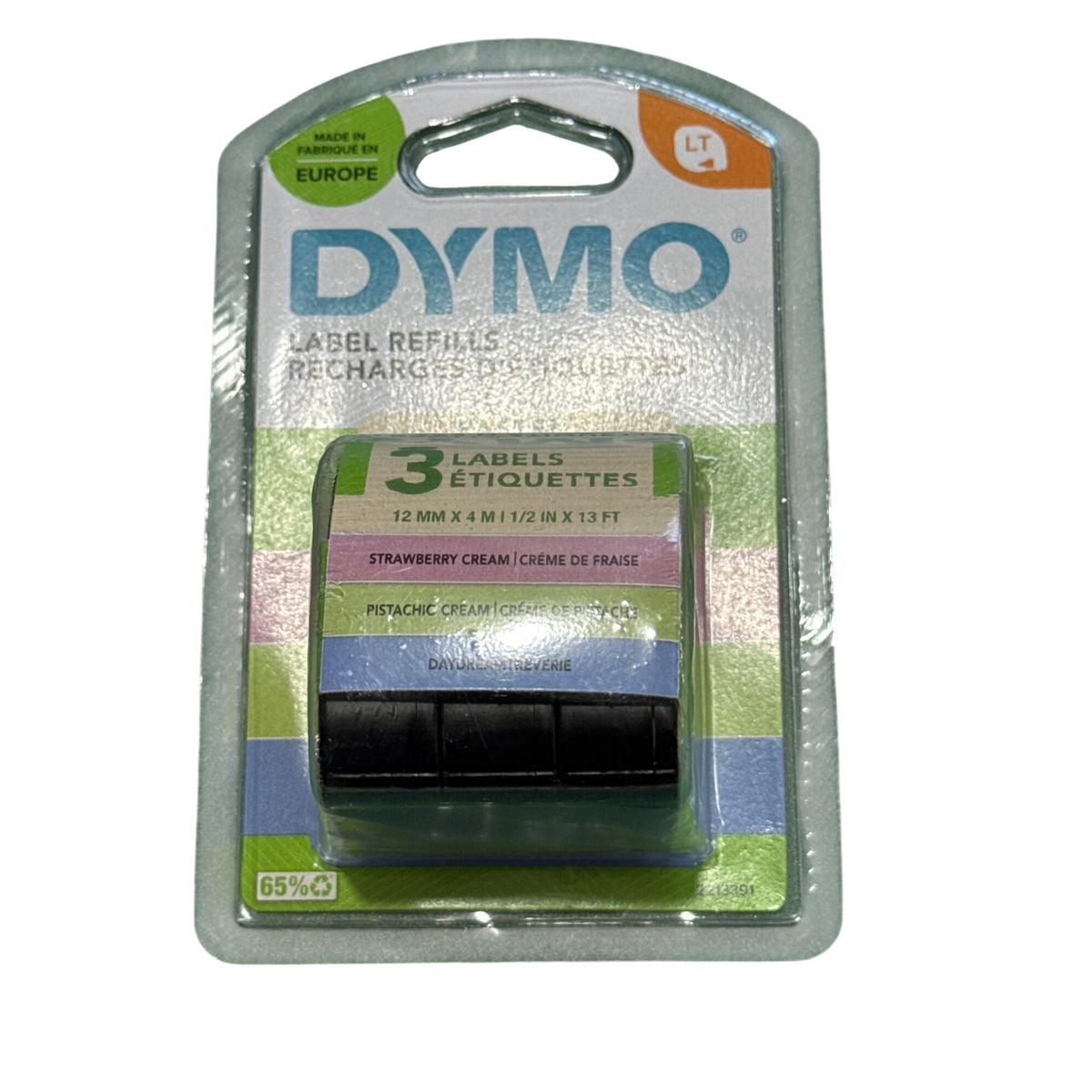 DYMO LetraTag Label Refills Pastel Variety Pack 3-Pack 12mm x 4m Strawberry Cream Pistachio Cream Daydream