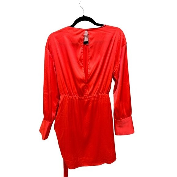 Steve Madden Red Satin Long Sleeve Mini Dress With Tie Waist 2