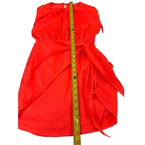 Steve Madden Red Satin Long Sleeve Mini Dress With Tie Waist 2