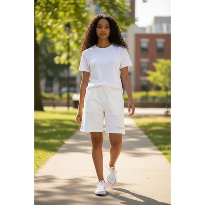 BP. + Wildfang Women's White Cotton Blend Drawstring Shorts With Green Detail Size S