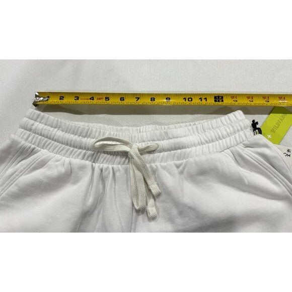 BP. + Wildfang Women's White Cotton Blend Drawstring Shorts With Green Detail Size S