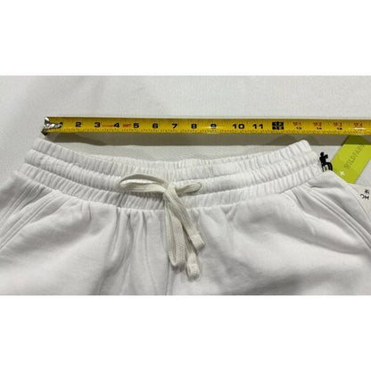 BP. + Wildfang Women's White Cotton Blend Drawstring Shorts With Green Detail Size S