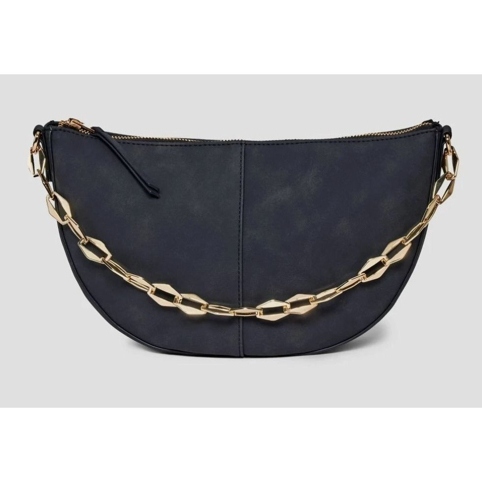 Universal Thread Black Half-Moon Shoulder Bag With Chain Strap Recycled Polyurethane & Polyester