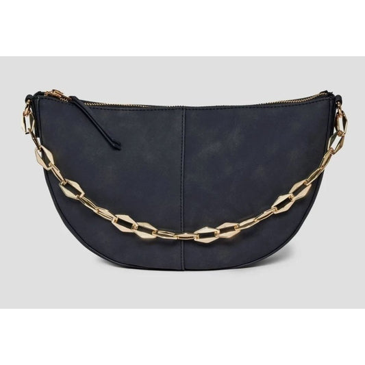 Universal Thread Black Half-Moon Shoulder Bag With Chain Strap Recycled Polyurethane & Polyester