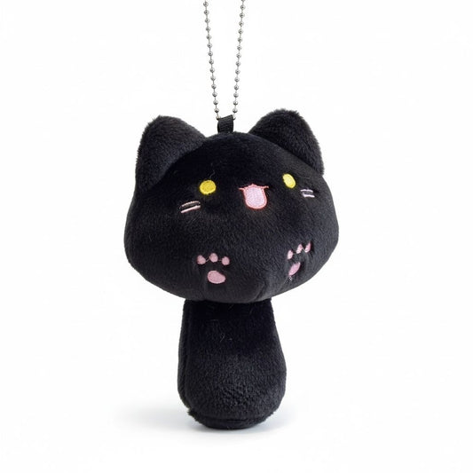 Black Cat Plush Charm With Embroidered Details & Chain Clip For Bags Or Keys